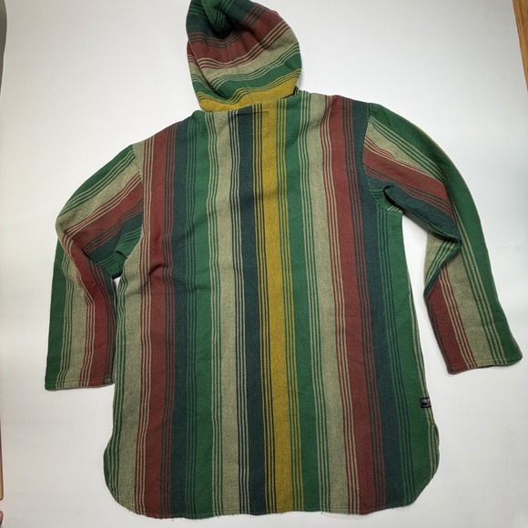 10 Deep Baja Hoodie Large Striped Pullover Streetwear Green - Picture 6 of 8